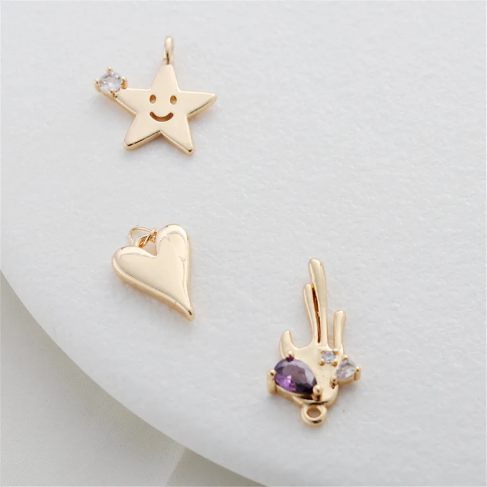 

14k gold color retaining inlaid zircon five-pointed star palm peach pendant diy bracelet necklace accessories pendant