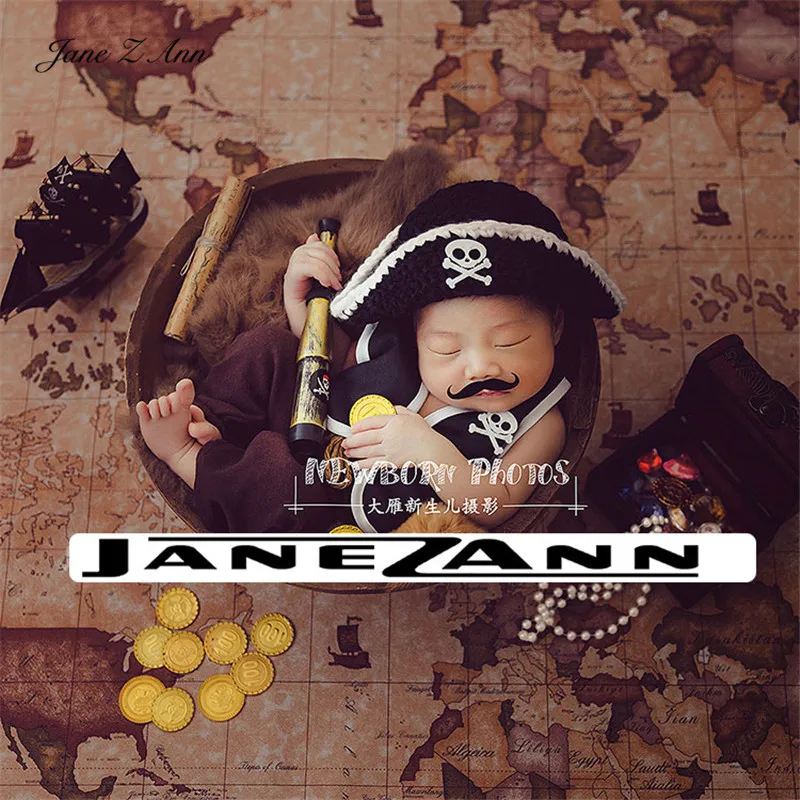 

Jane Z Ann Newborn Pirates Theme Hat Beard Treasure Map Series Photography Set Combination Props studio shooting accessories