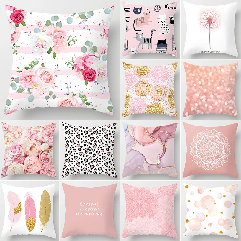 

45x45CM Pink Feather Pillowcase Sofa Car Waist Square Cushion Case Bedroom Pillow Cover Home Office Cushion Cover Decorative