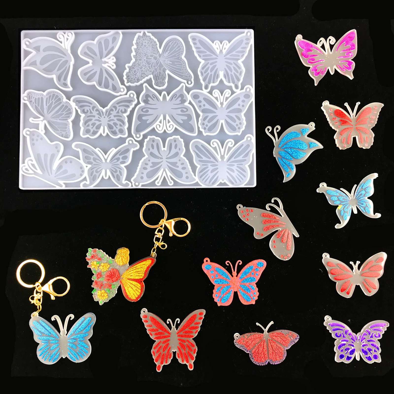 

DIY Butterfly Keychain Crystal Epoxy Resin Mold Butterfly Pendant Backpack Decoration Collection Silicone Mould