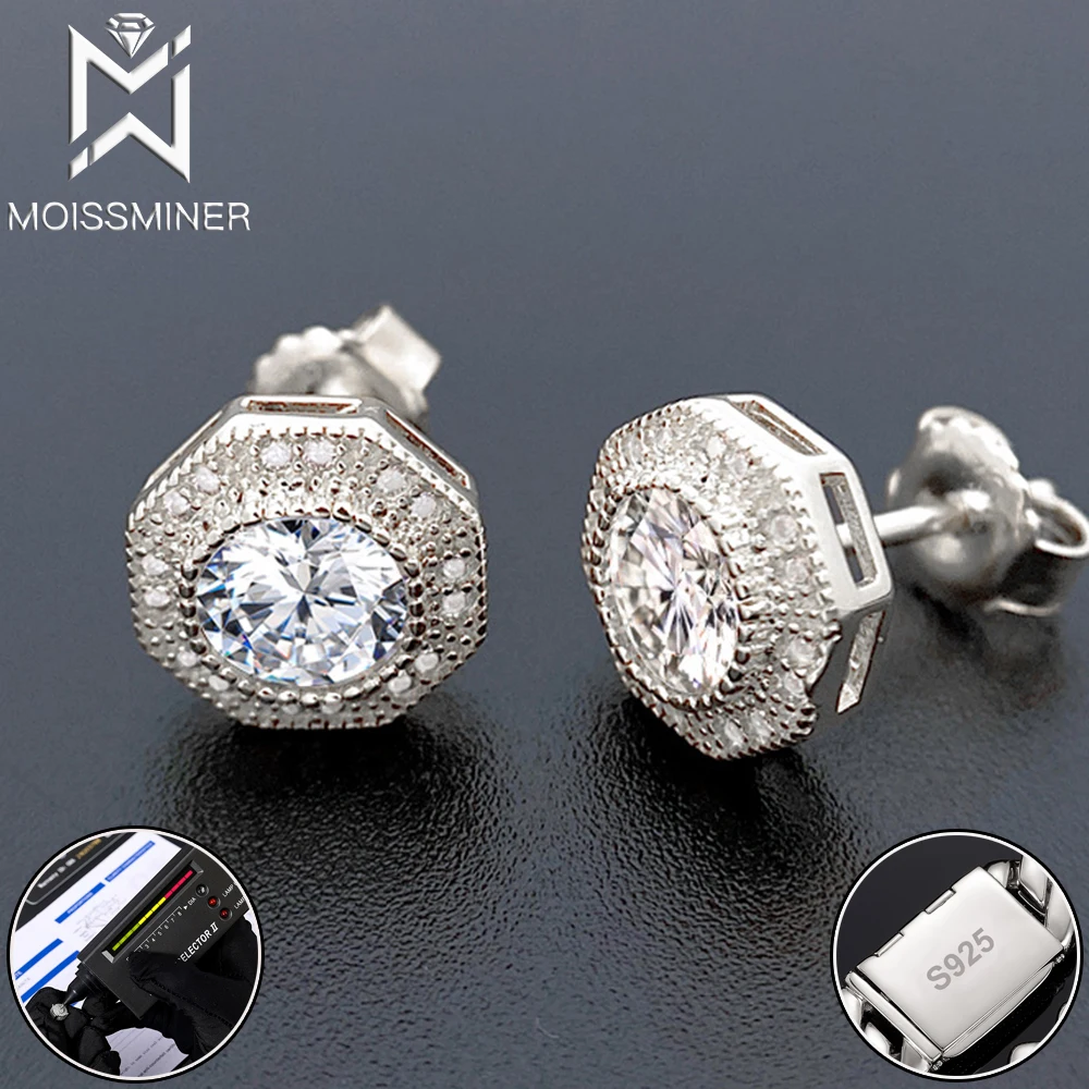 New Moissanite Diamond Earrings For Women S925 Silver Round Ear Studs Men High-End Jewelry Pass Tester Free Shipping