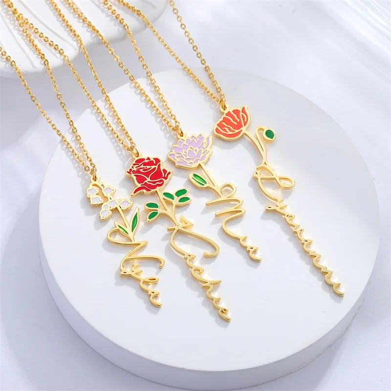 

Romantic Birthday Born Flower Pendant Necklace for Women Girl Stainless Steel Rose Daisy Jewelry Choker Chain Party Wedding Gift