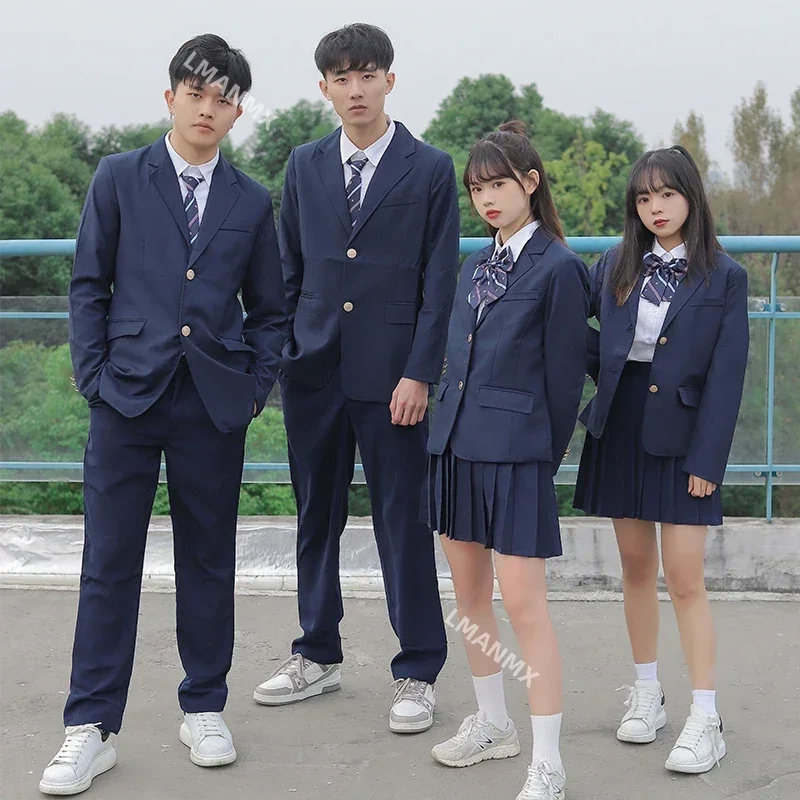 Корейский японский блейзер JK школьная форма темно-синее пальто костюм для