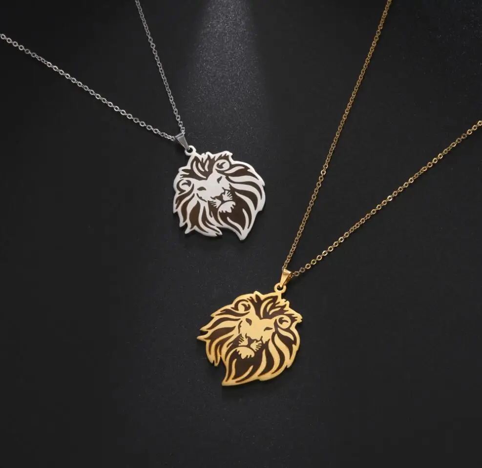 

1PC Stainless Steel Necklaces Lion King Animal Pendant Men's Chain Choker Fashion Necklace For Women Jewelry Party F1314