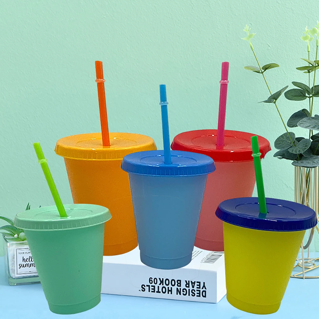 

With Straw LidsReusable Straw Cup Cup Coffee Juice Straw Mug Personalized Plastic Bottom Outdoor Portable Cup 5pcs Newest 2021