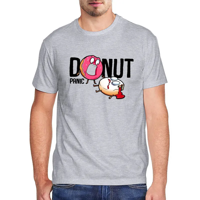 

Donut Panic Big Pink Doughnut Vintage Mens T Shirt Casual Letter Short Sleeve Tee Graphic Oversized T Shirt Men Cotton Women Top