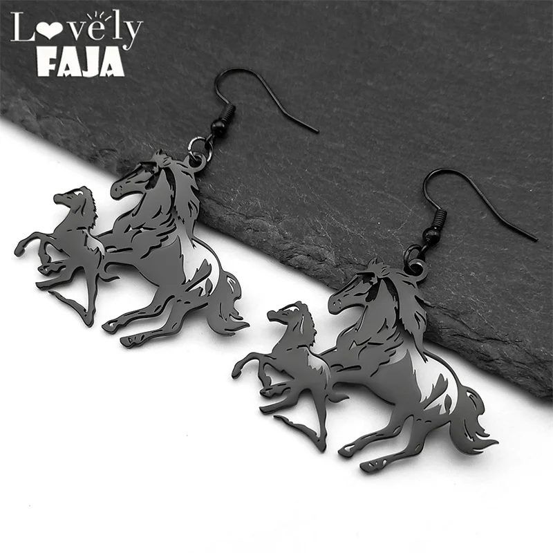 Полая большая лошадь с пони серьги для женщин и мужчин из нержавеющей стали