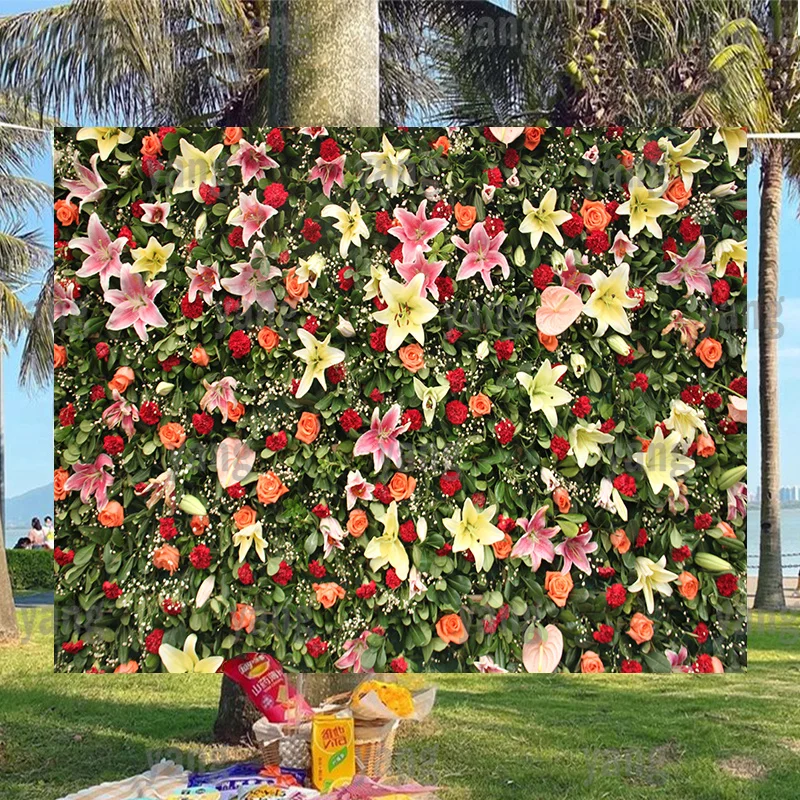 

Artificial Colorful Lilies Flower Wall Custom Mother's Day Romantic Wedding Anniversary Party Backdrop Backgrounds Decoration