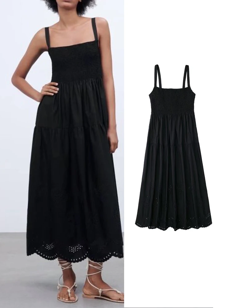 

KJMYYX черные женские модные регулируемые платья с вышивкой и открытыми плечами, летние новые женские повседневные шикарные платья без рукаво...