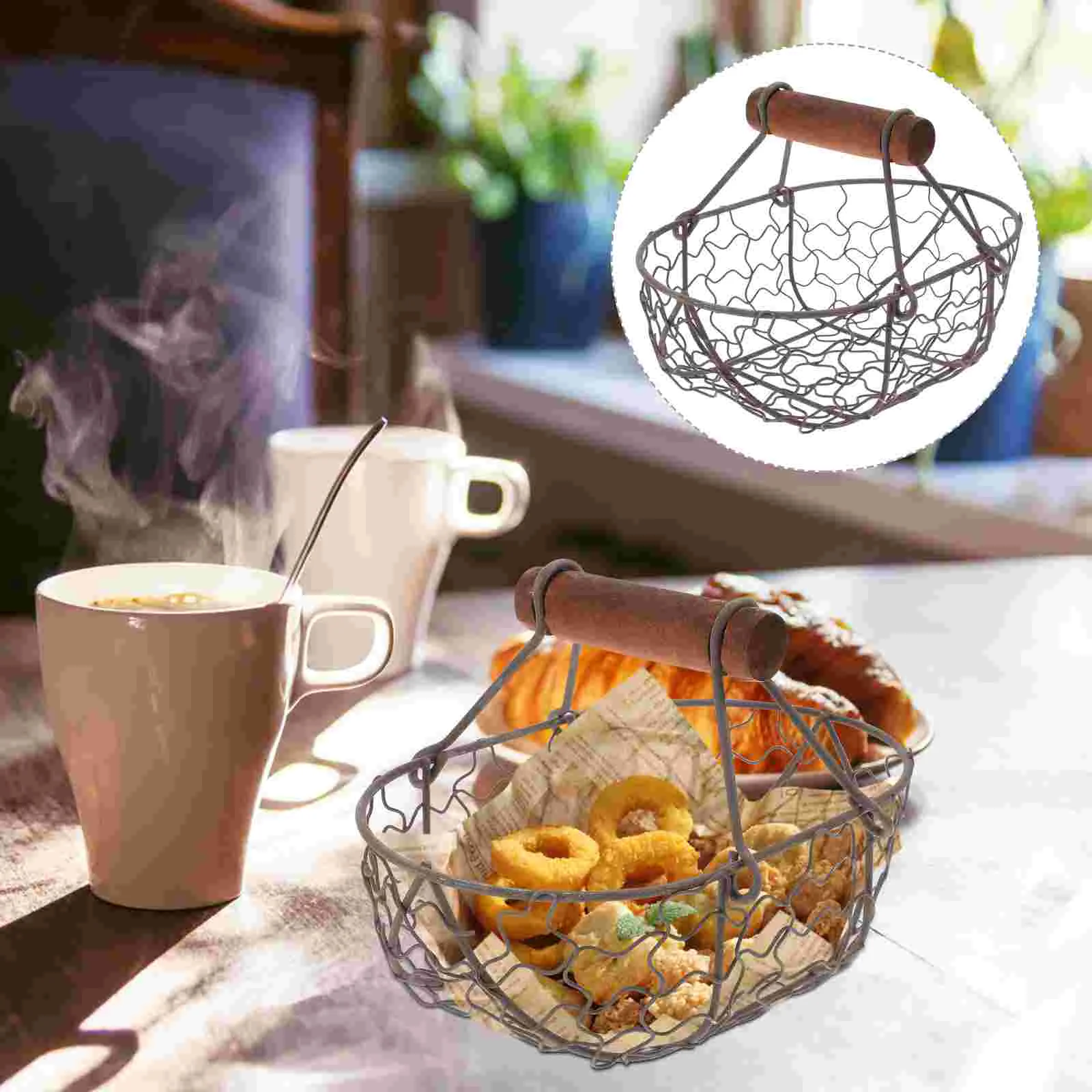 

Basket Fruit Storage Wire Metal Organizer Egg Holder Stand Vegetable Fridge Freezer Countertop Round Vintage Bowl Decorative
