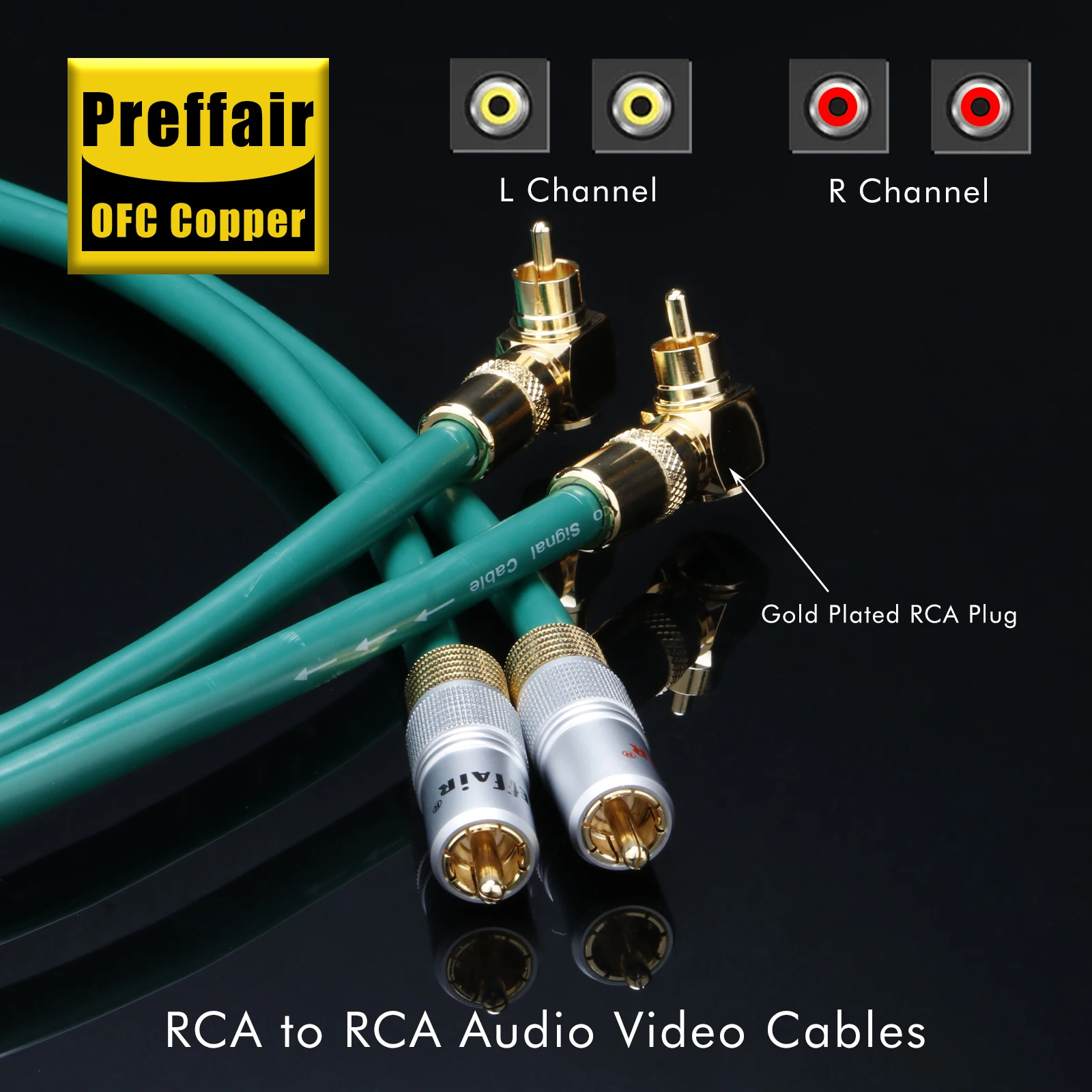 Фото Кабель Preffair Pair OFC из меди с серебряным покрытием, угловой RCA-разъем 90 градусов, аудиокабель с позолоченными коннекторами для CD-плееров, усилителей, микшеров №5