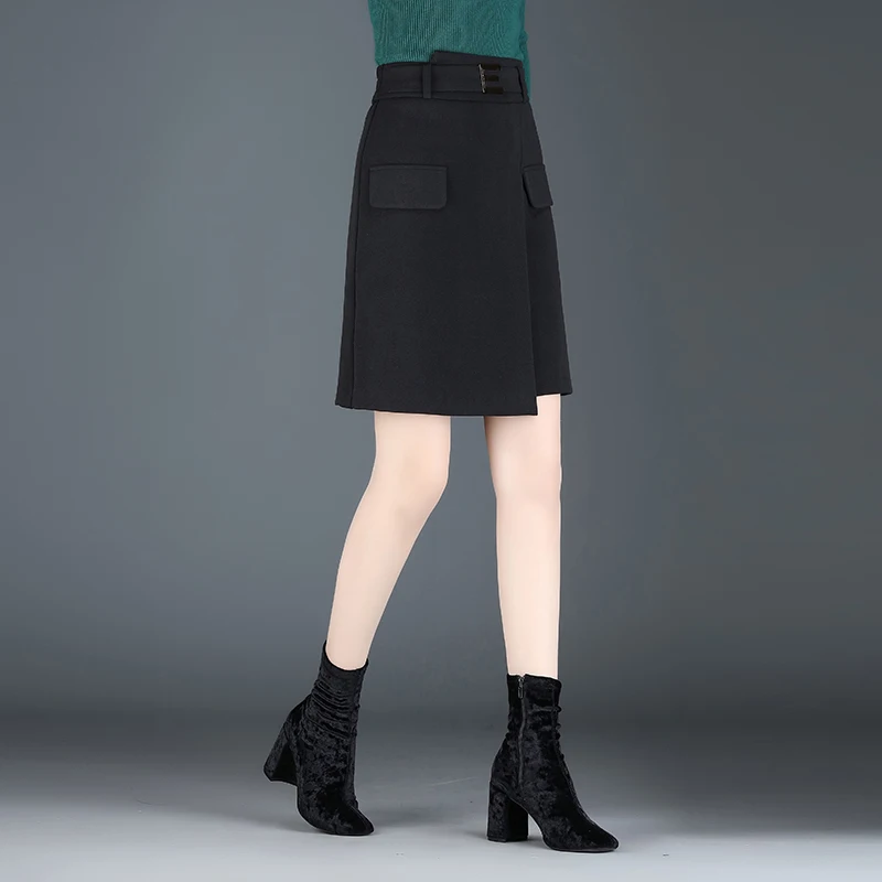 Женская осенне-зимняя кофейная/черная юбка трапециевидной формы модная женская