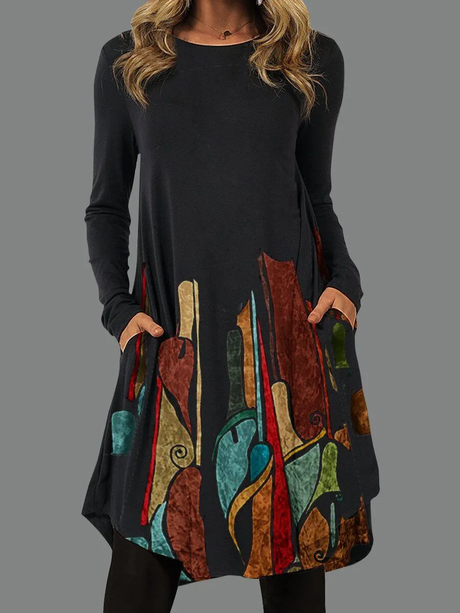 

Vintage Midi Even Dress Print Spring Boho Casual Elegant Fashion Party Pocket Long Sleeve Dresses Autumn Women 2022 Loose Robe