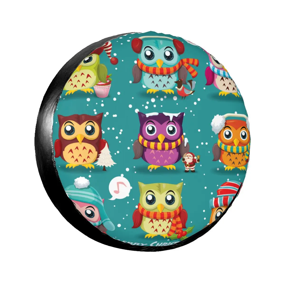 

1PC Car Spare Tire Cover Vintage Christmas Owls Polyester Auto Wheel Tire Storage Bag Vehicle Tyre Dust-proof Protector
