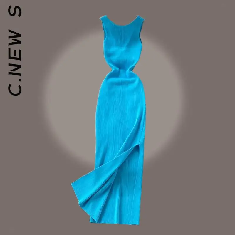 

C.New S Dress Fashion Women Solid Color Feminine Mid-calf Dress Korean Harajuku Dress Woman Vestidos Female