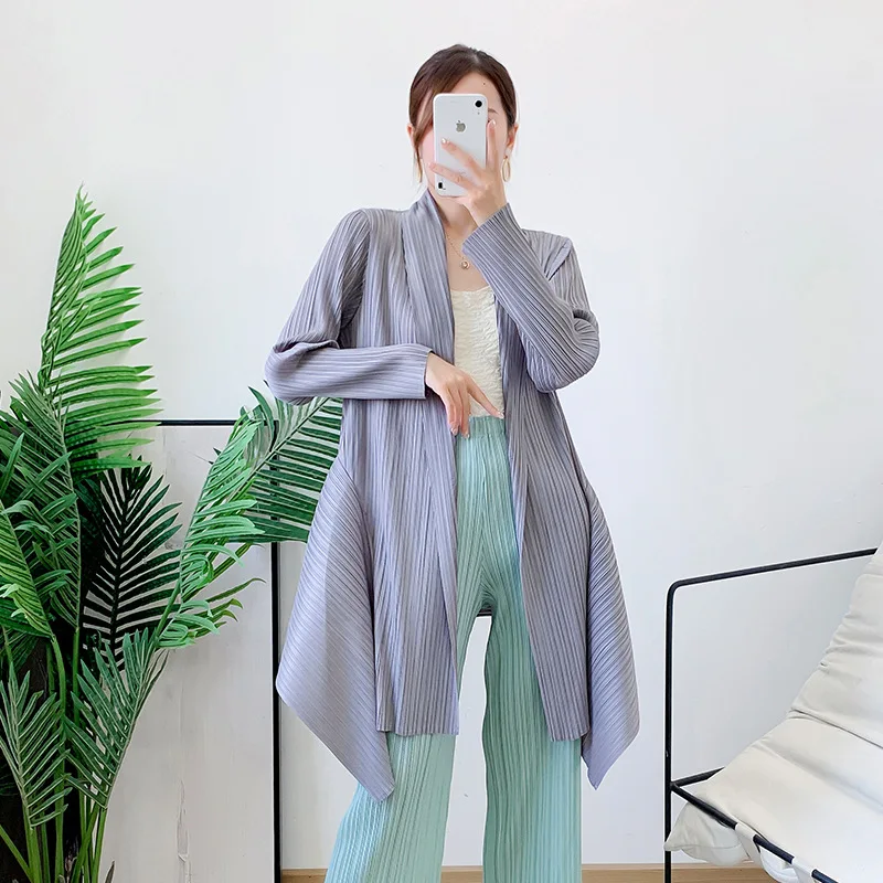 

Женский кардиган, осенняя тонкая ветровка с длинным рукавом, необычная свободная тонкая плиссированная куртка средней длины, 2022