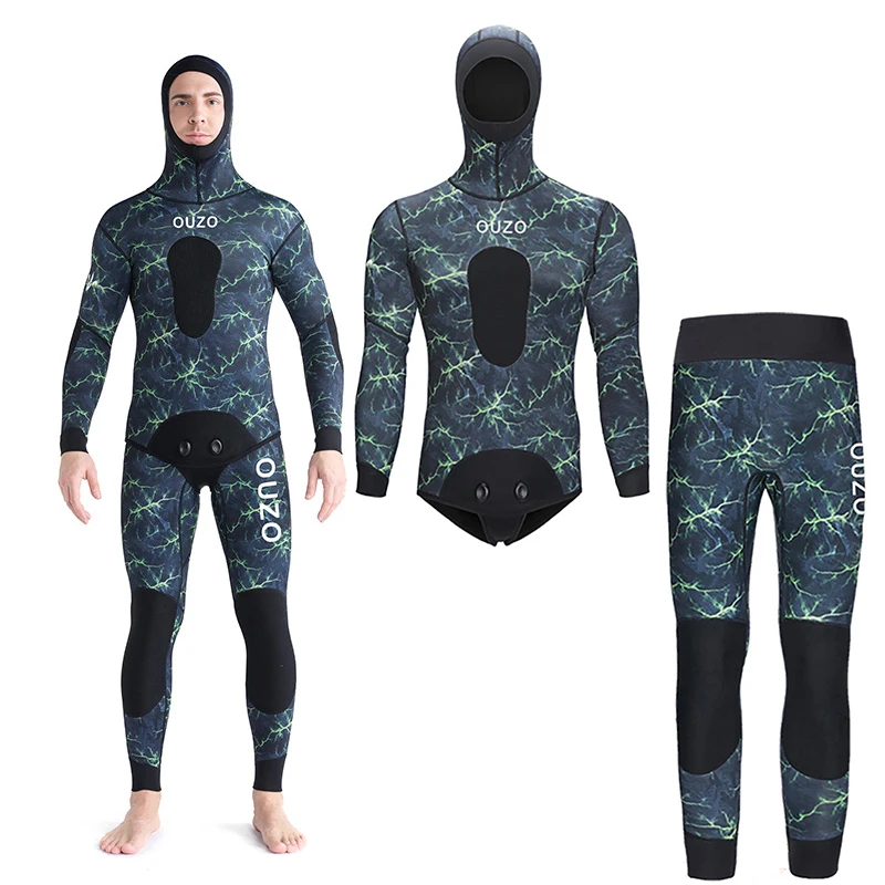 Men Women 1.5mm/3mm Spearfishing Premium Camouflage Neoprene 2-pieces Wetsuit Scuba Diving Suit Hoodie Snorkeling Suits