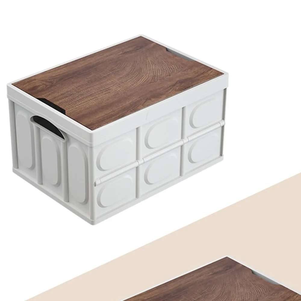 

Wooden Cover Trunk Folding Storage Box Hollow Handle Anti-Skid Design Suitcase Car Accessories Interiors Plastics Folding