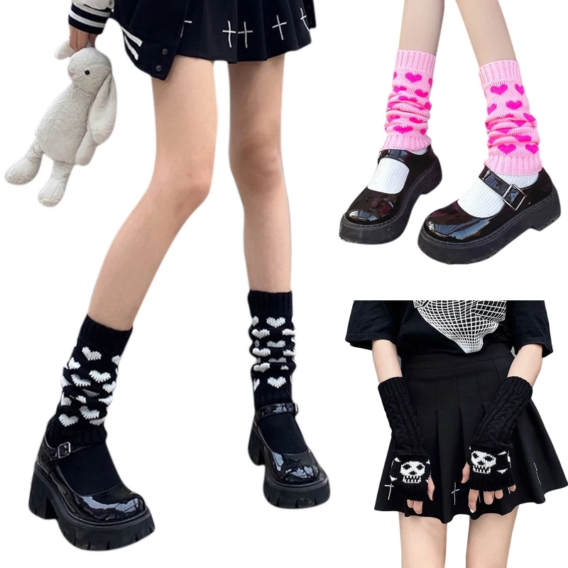 

Knitted UV for Protection Fingerless Gloves Women Arm Warmers Gothic Fingerless Mittens with Long Sleeves for Teenager