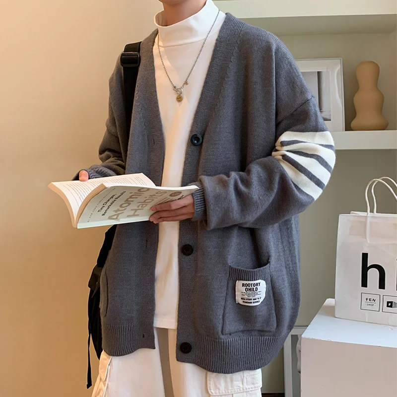 

Korean Fashion Sweaters New Autum Brand Fashion Knitted Men Cardigan Sweater Black Korean Casual Coats Jacket Mens Clothing 2023