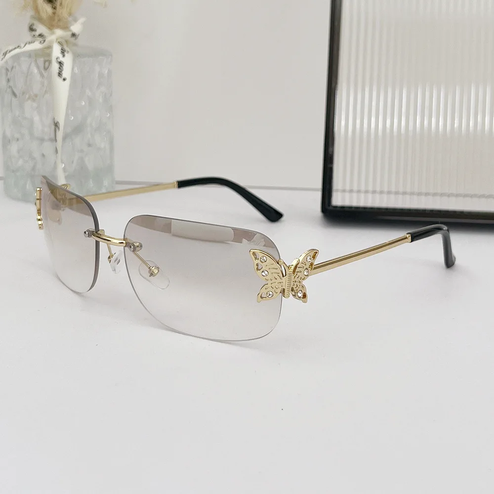 Роскошные брендовые дизайнерские солнцезащитные очки Y2K без оправы Квадратные