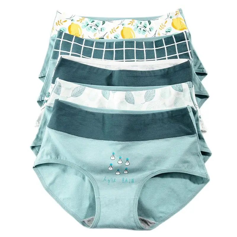 

High Waist 5PCS Panties Women Soft Cotton Underwear Seamless Sexy Print Comfort Briefs Body Shaper Female Breathable Lingerie
