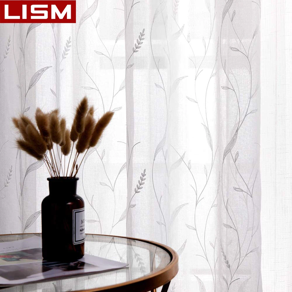 

LISM White Wheat Embroidered Sheer Curtains for Bedroom Window Dining Room Living Room Kitchen Curtain Drapes Decoration