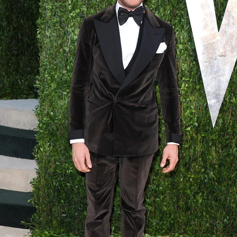 

Мужской Бархатный смокинг для жениха, черный облегающий костюм из двух предметов, двубортный смокинг для выпускного вечера,