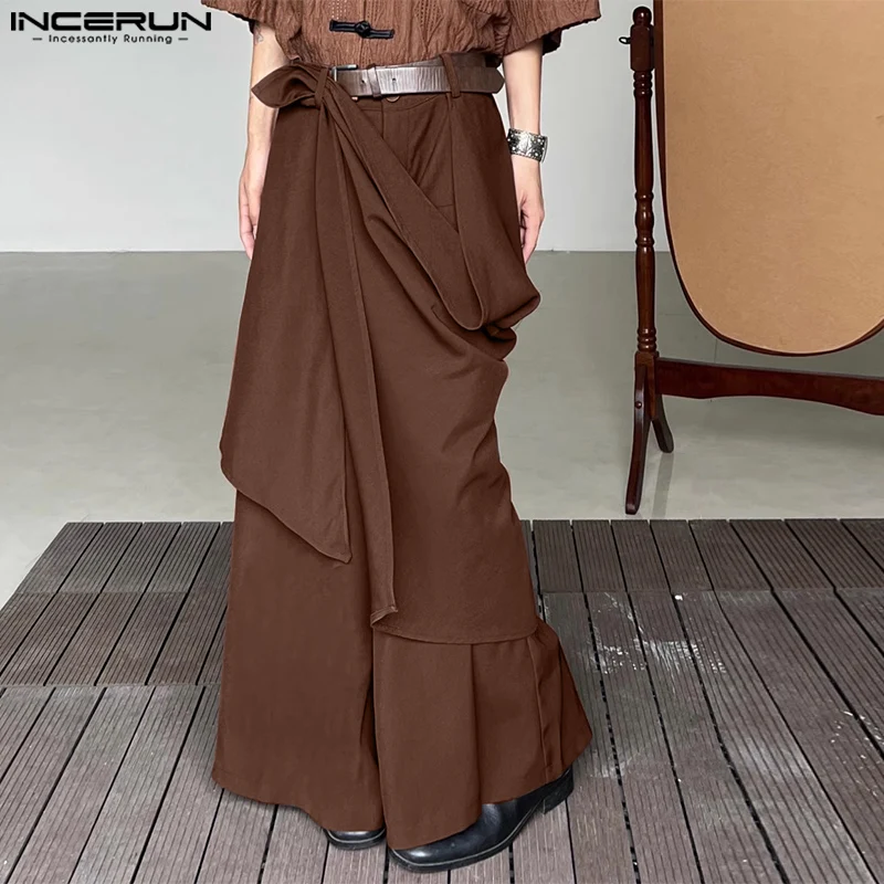 

Men Wide Leg Pants Solid Loose Button Joggers Oversize Irregular Trousers Men Streetwear 2023 Fashion Skirts Pants S-5XL INCERUN