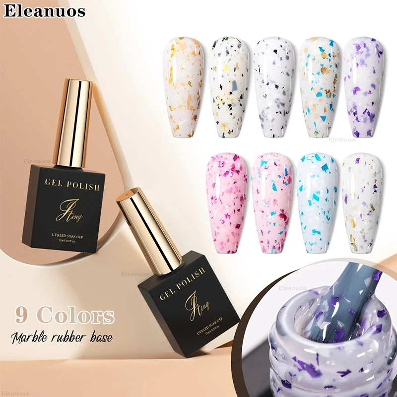 Eleanuos 9pcs Gel Set shiny Golden Rubber Bottom Gel Polishing powder White UVLED Nail Gel Varnish nail repair Glass Bottle 15ml