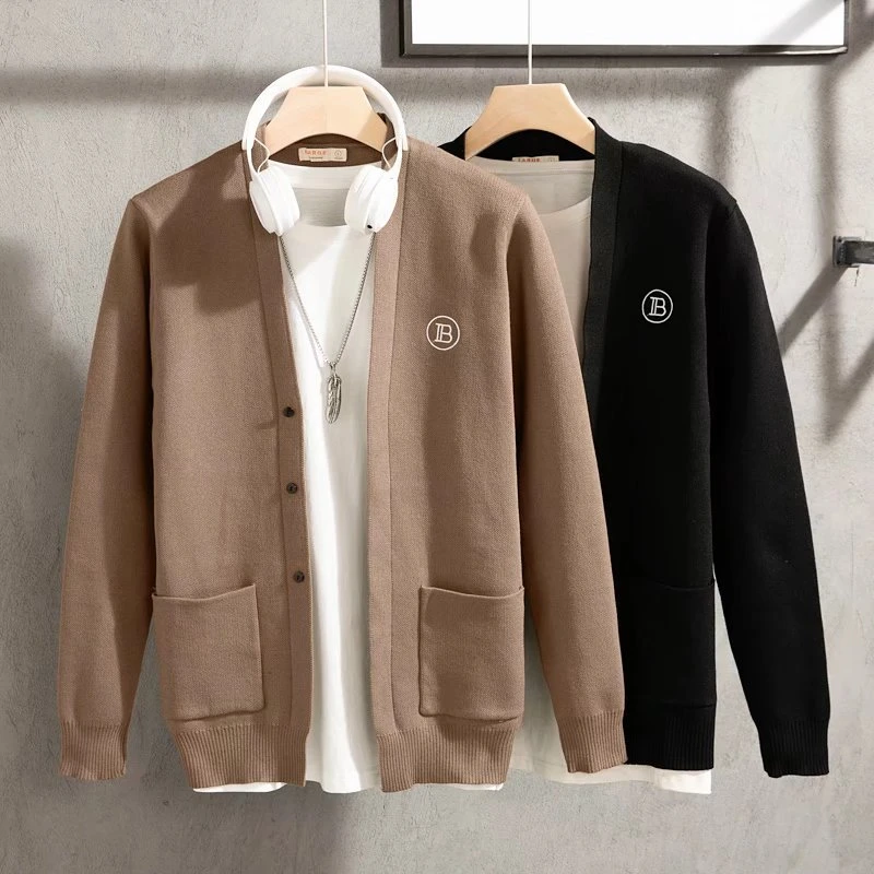 

Модная брендовая одежда, однотонный кардиган с рукавами, 2022, черный стиль, вязаные повседневные пальто с карманами, роскошные длинные корей...