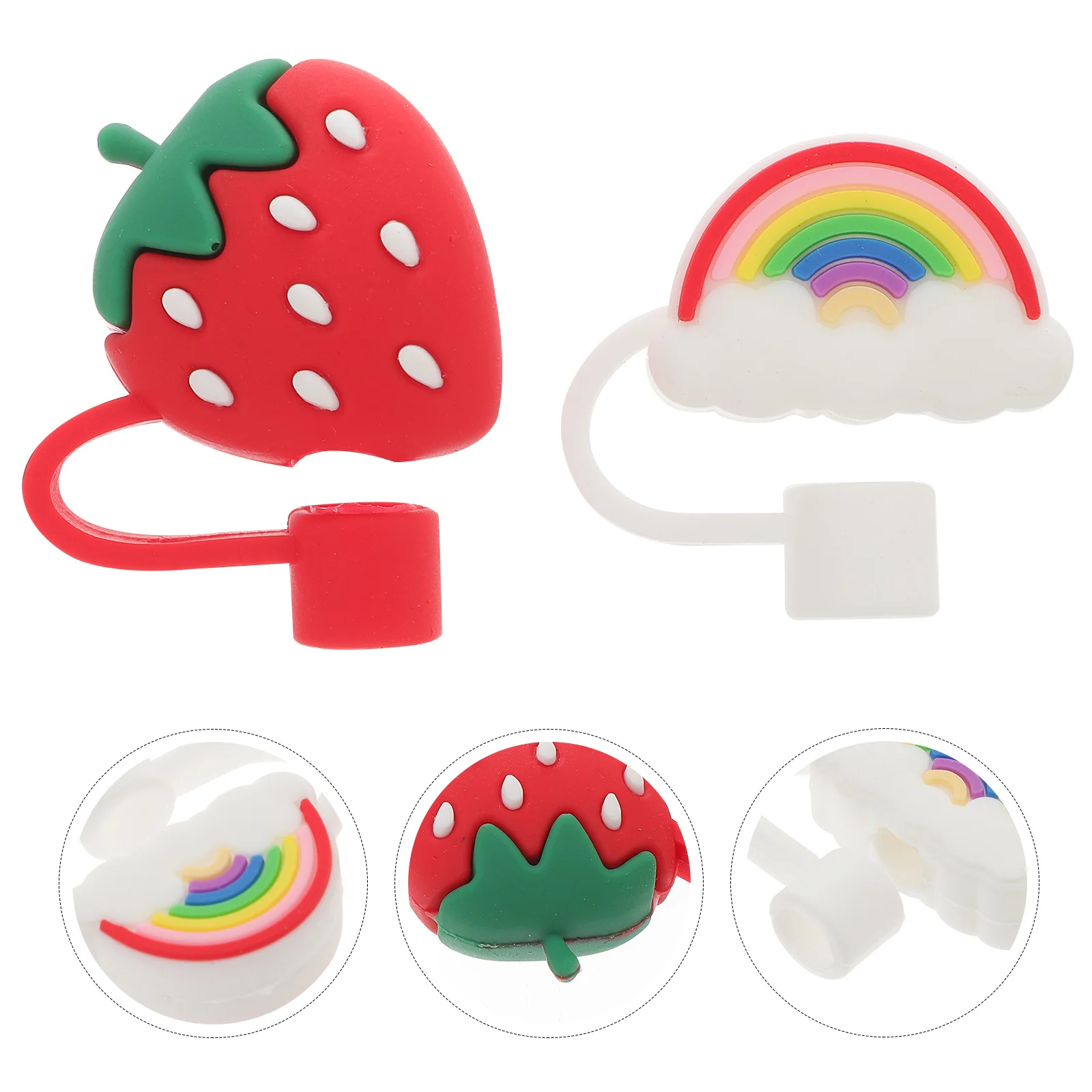 

Straw Caps Covers Topper Coverreusable Silicone Strawberry Straws Tip Cap Rainbow Bow Toppers Tumblers Plugs Conovenient Anti
