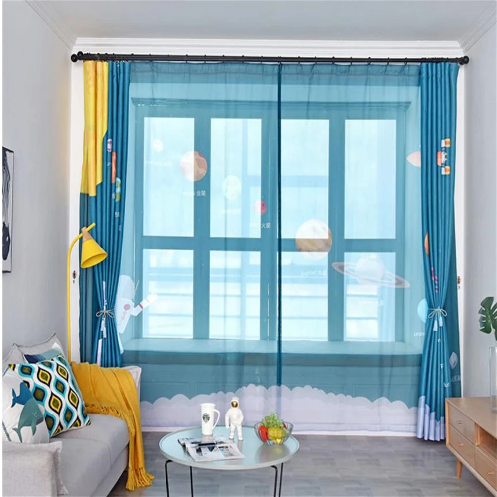 Современные минималистичные синие мультяшные шторы милые занавески для детской