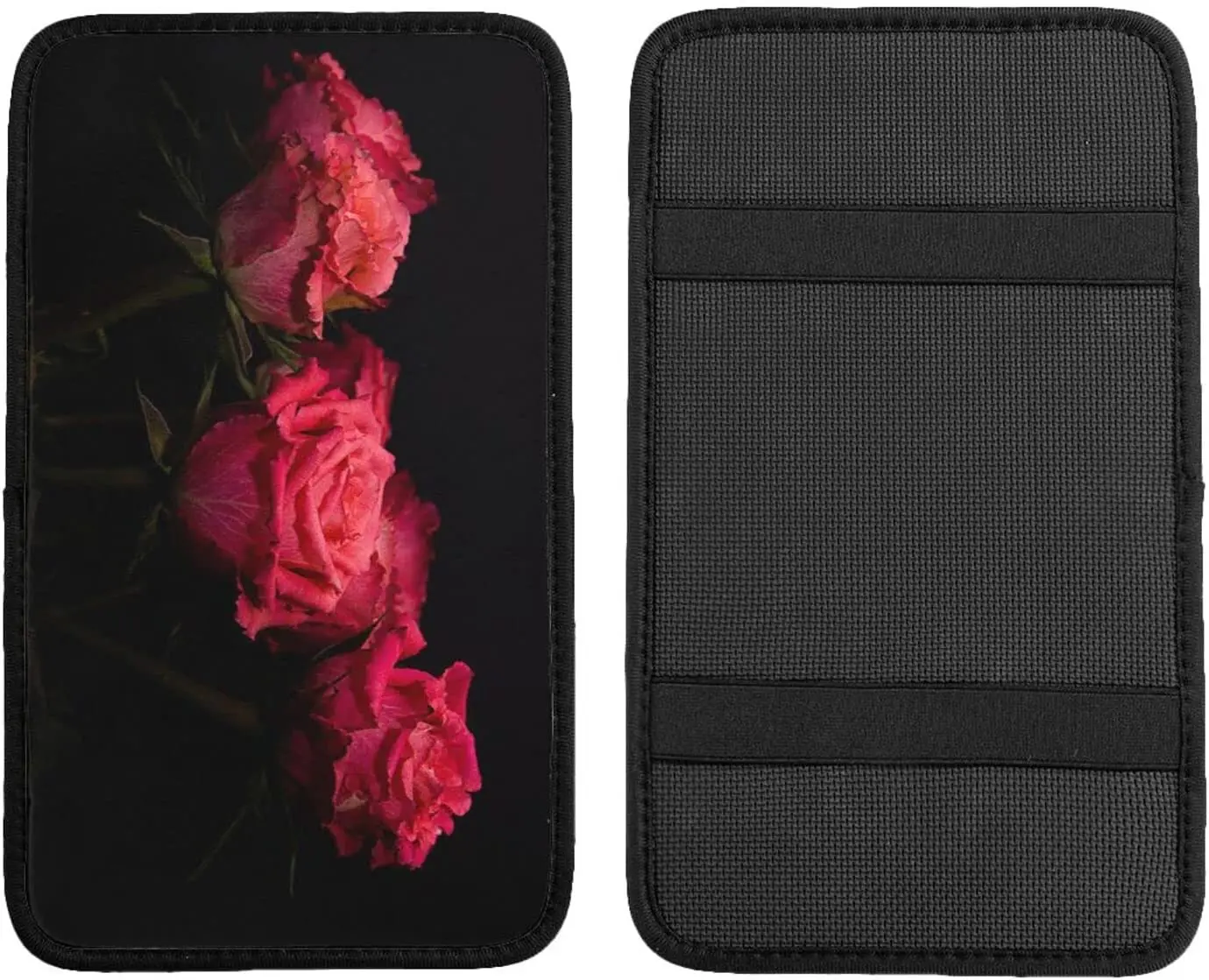 

Red Rose and Black Leaves Print Auto Center Console Pad, Universal Fit Soft Comfort Car Armrest Cover, Fit for Most Sedans, SUV,