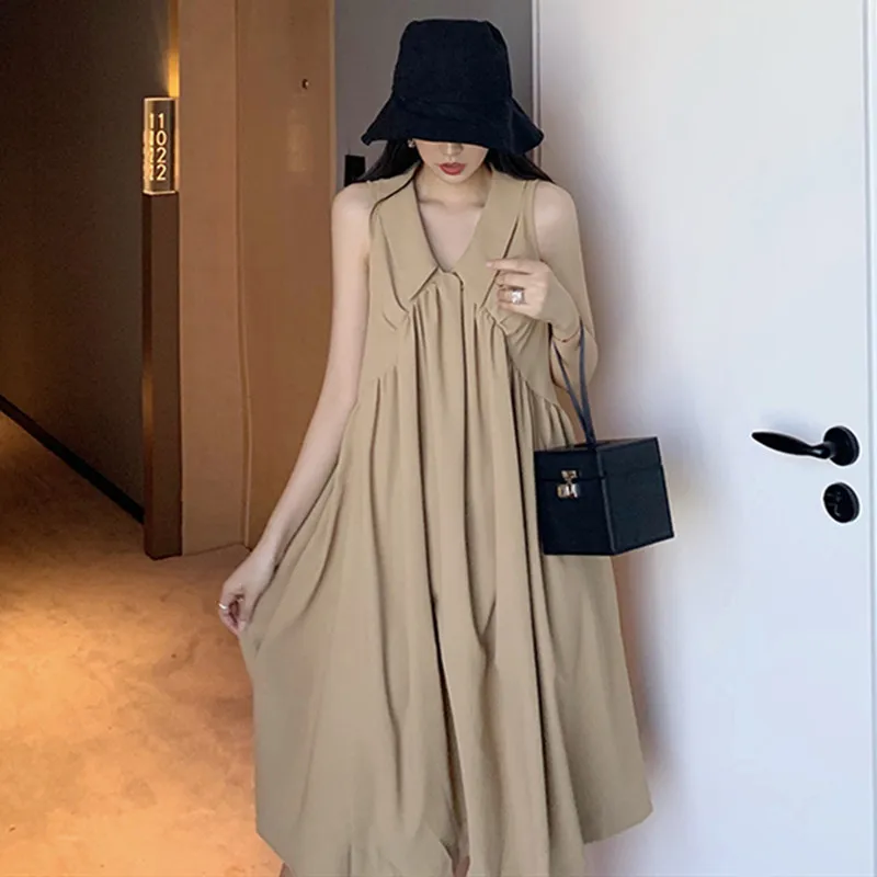 

Summer New Fashion Women Dress Solid Cotton Linen Tank Dress Ladies Casual Elegant Office Long Dress Plus Size Party Vestidos