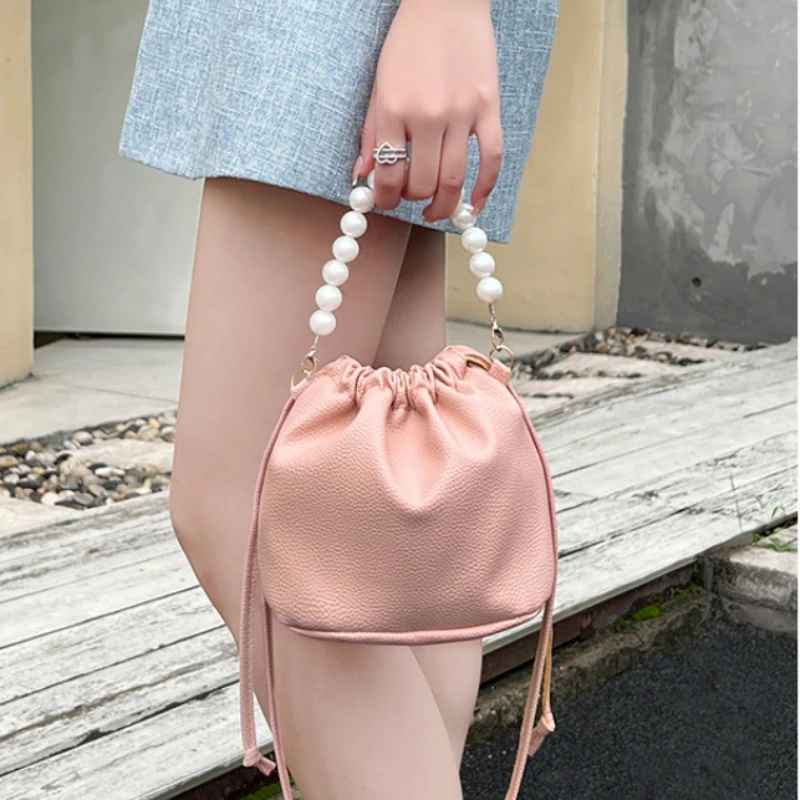 

PU Leather Pearl Handbag 2023 New Fashion Korean Shoulder Bag Bucket Crossbody Bag Small Handbags for Women with Free Shipping
