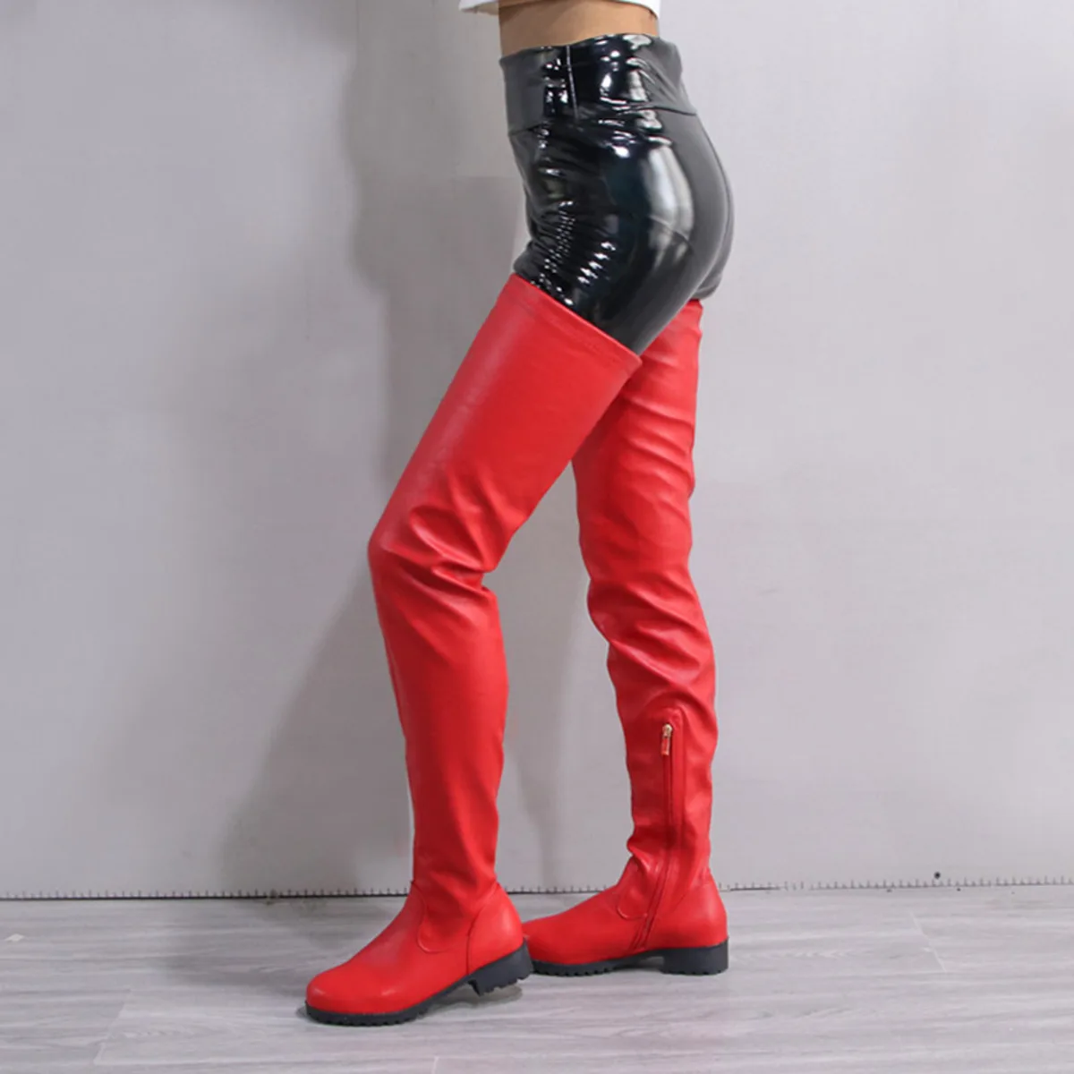 Women Sexy Thigh High Boots 2021 Winter Female Colorful Round Head Flat Shoes Lady Knee Side Zip Boot Over The Botas | Обувь