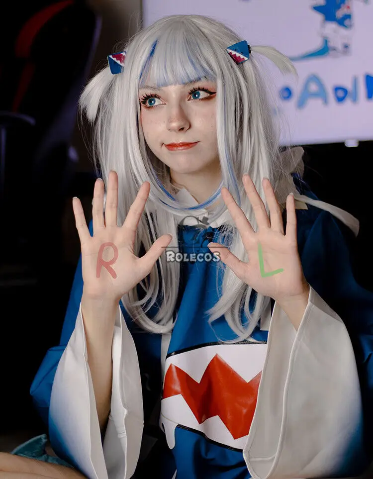 Hololive Gawr Gura Косплей Парик Белые смешанные парики
