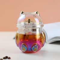 creative 3d cat cute pet cup high borosilicate glass three dimensional water cup outdoor handy glass student water cup