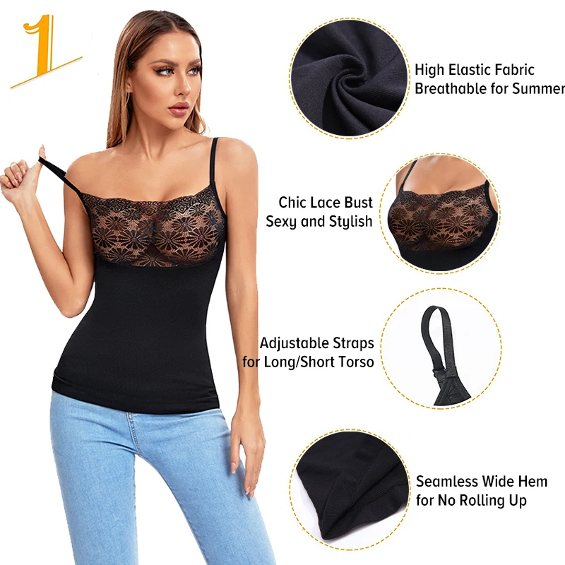 Slimming Cami Shapewear Sexy Lace Tank Tops for Women Tummy Control Seamless Camisole Smooth Body Shaper Casual Vest Undershirt
