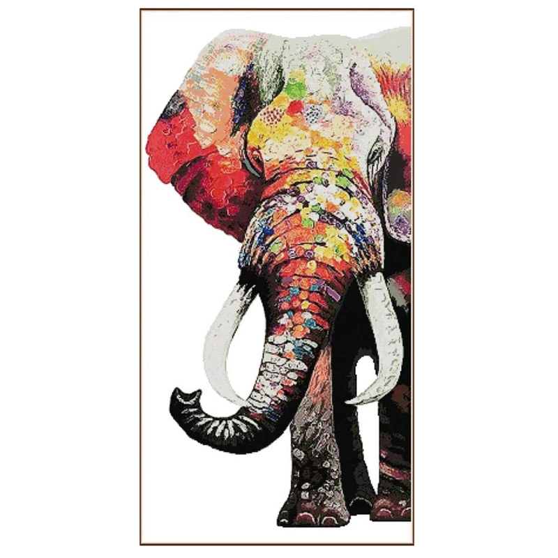 

JFBL Hot Cross Stitch Kits Stamped Embroidery Starter Kits For Beginners DIY 11CT 3 Strands-Elephant 63X115cm