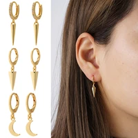 trendy punk geometric dangle earrings for women gold color moon star triangle earrings micro pave zircon cz ear ring new fashion