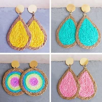 boho rattan earrings summer beach raffia handmade lightweight round dangle drop earring for women vacation holiday charm jewelry