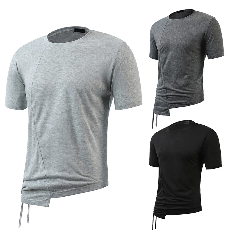 

Summer new casual solid color all-match hem irregular drawstring fashion popular thin round neck short-sleeved T-shirt top