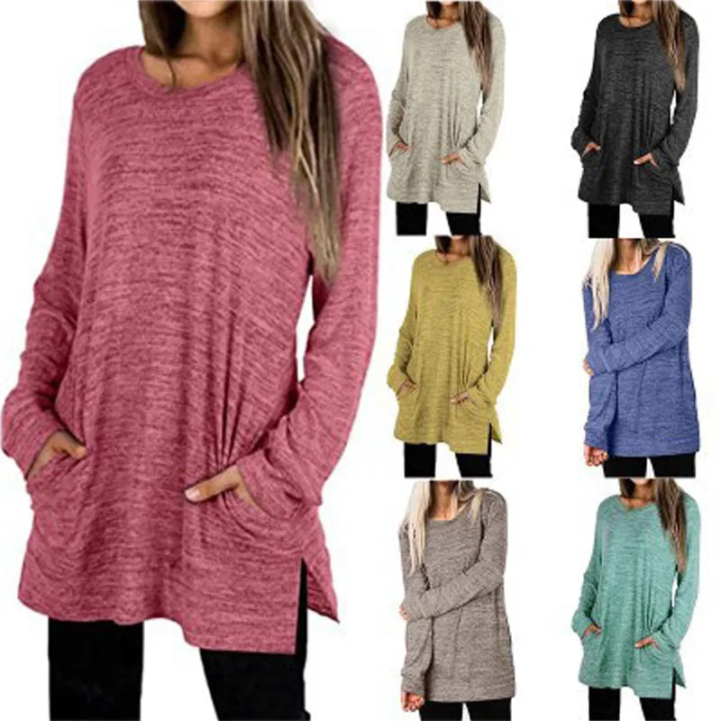 

Women's Clothing O-Neck Long Sleeve Solid Color Sweatshirt Ladies Pullovers Hoodie Spring Autumn Fashion Casual Loose Tunic Tops