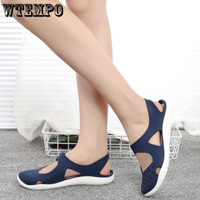 WTEMPO Women Jelly Sandals Non-slip Soft Bottom Baotou Beach Footwear Comfortable Summer Soft Shoes Female Flats Dropshipping