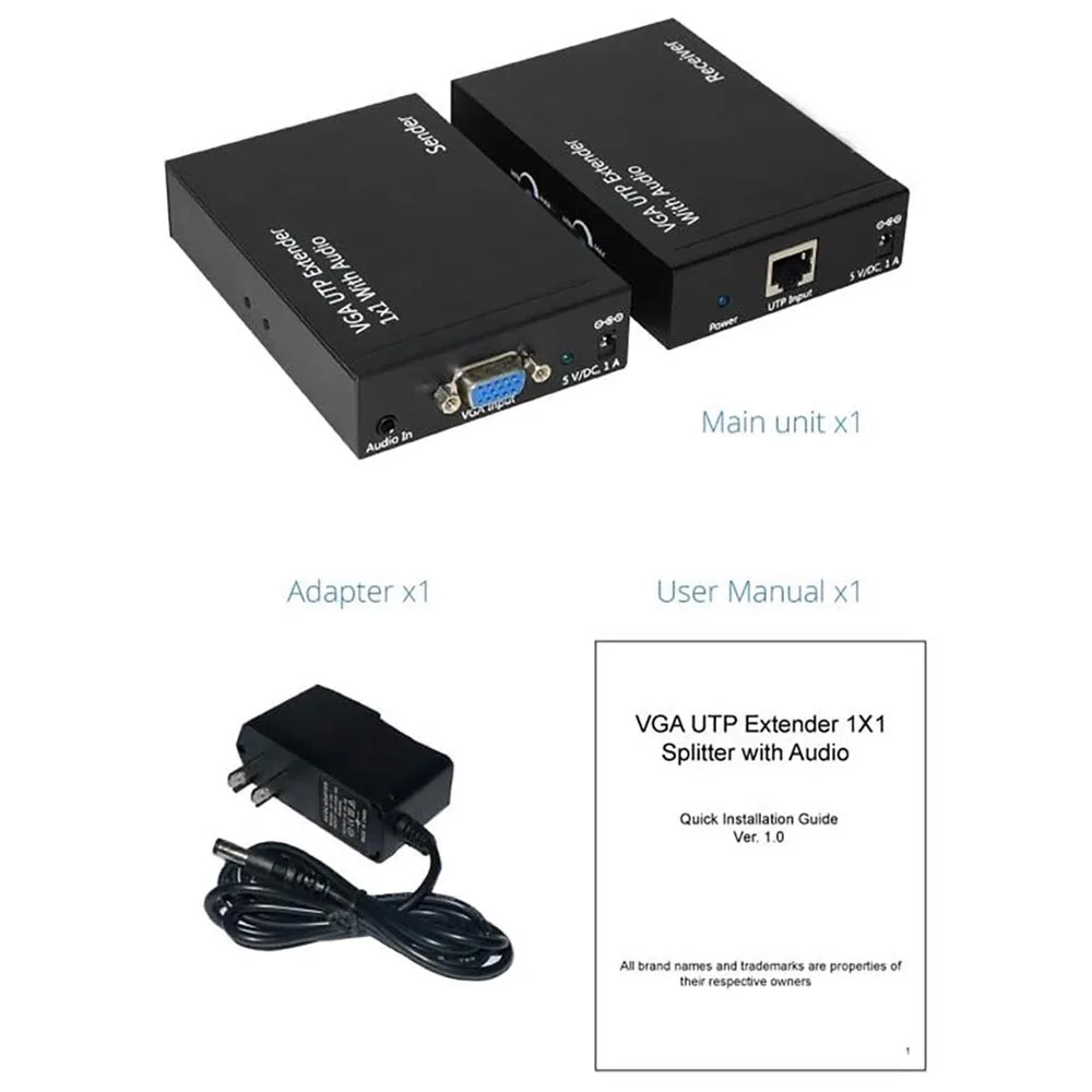 Удлинитель VGA UTP разветвитель 1x1 с аудио Cat5 до 984 футов/300 метров поддерживает 1920x1080