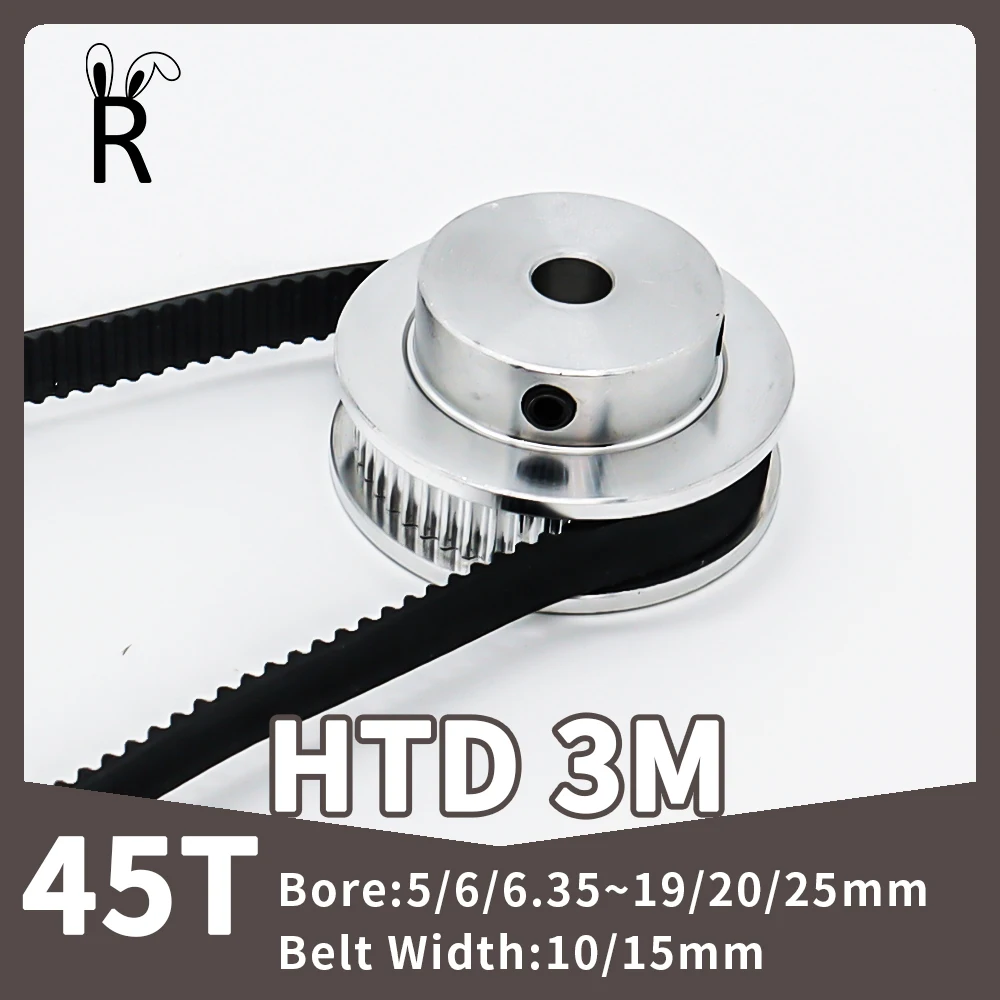 

45 зубьев HTD 3M, шкив 45 T, синхронные колеса с отверстием 5/6/7 ~ 19/20/25 мм для зубьев, ширина 10/15 мм, 3 м, шкив 45, шкив ГРМ