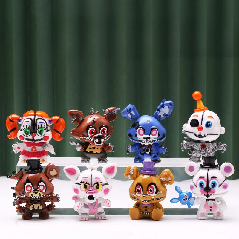 

8 Pcs FNAF Anime Figures Freddy Fazbear Bear Action Figure PVC Q-version Desktop Decor Collection Nightmare Boy Doll Model Toys