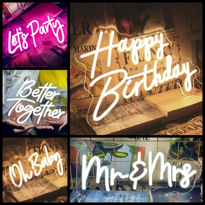 

Custom Happy Birthday Neon LED Sign Let's Party Neon Light Sign Home Décor For Kids Room Party Wedding Party Personalized Gift